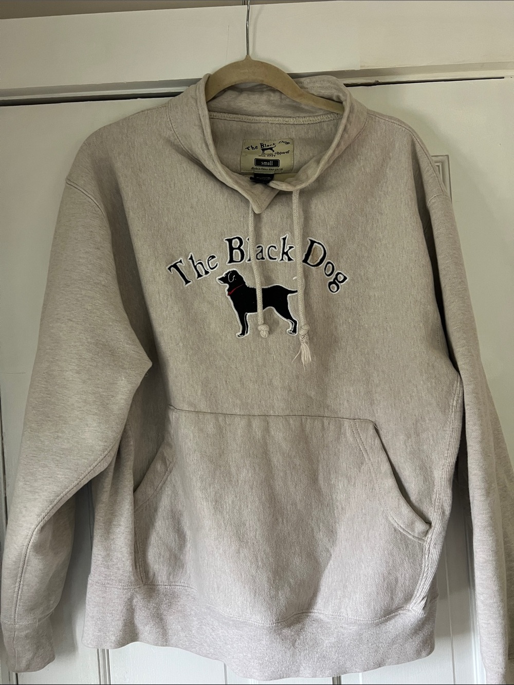 The Black Dog Hoodie in Oatmeal with Black Logo